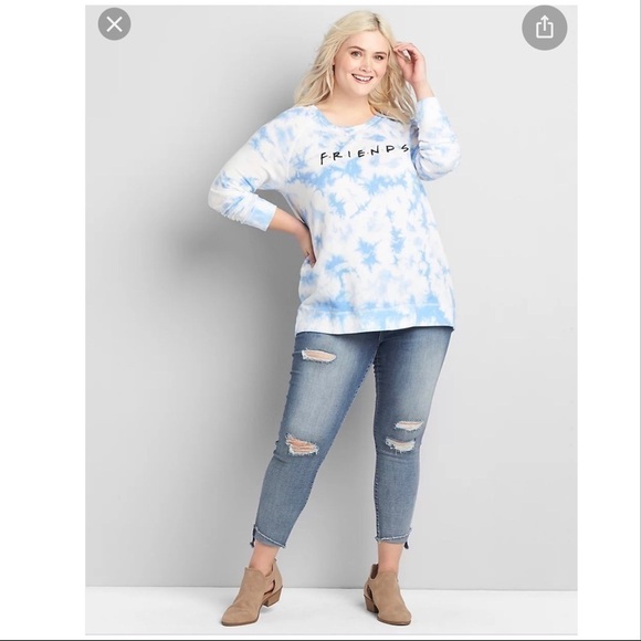 French Terry FRIENDS graphic tee blue white 14/16 - Picture 2 of 15